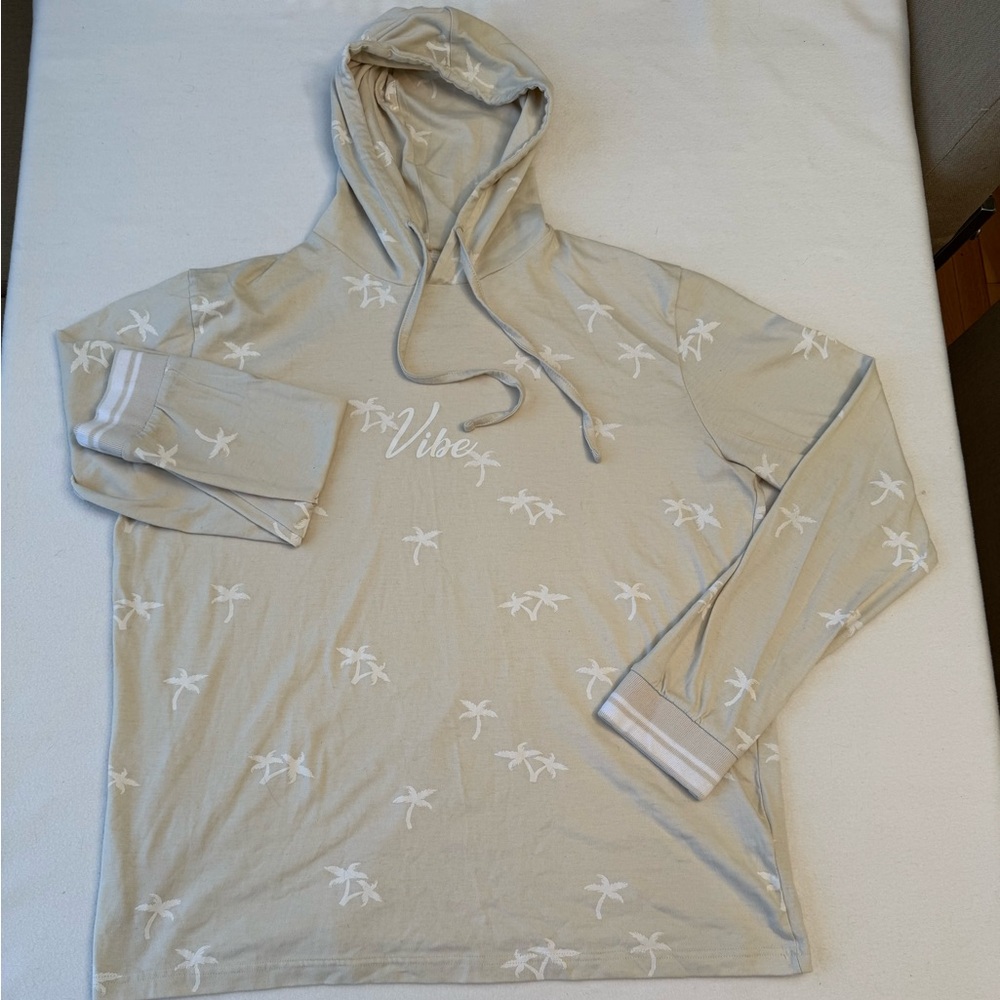 Cactus Man Ricky Singh Sweat Shirt Hood Pullover Palm Trees "VIBE" Cream SizeXL